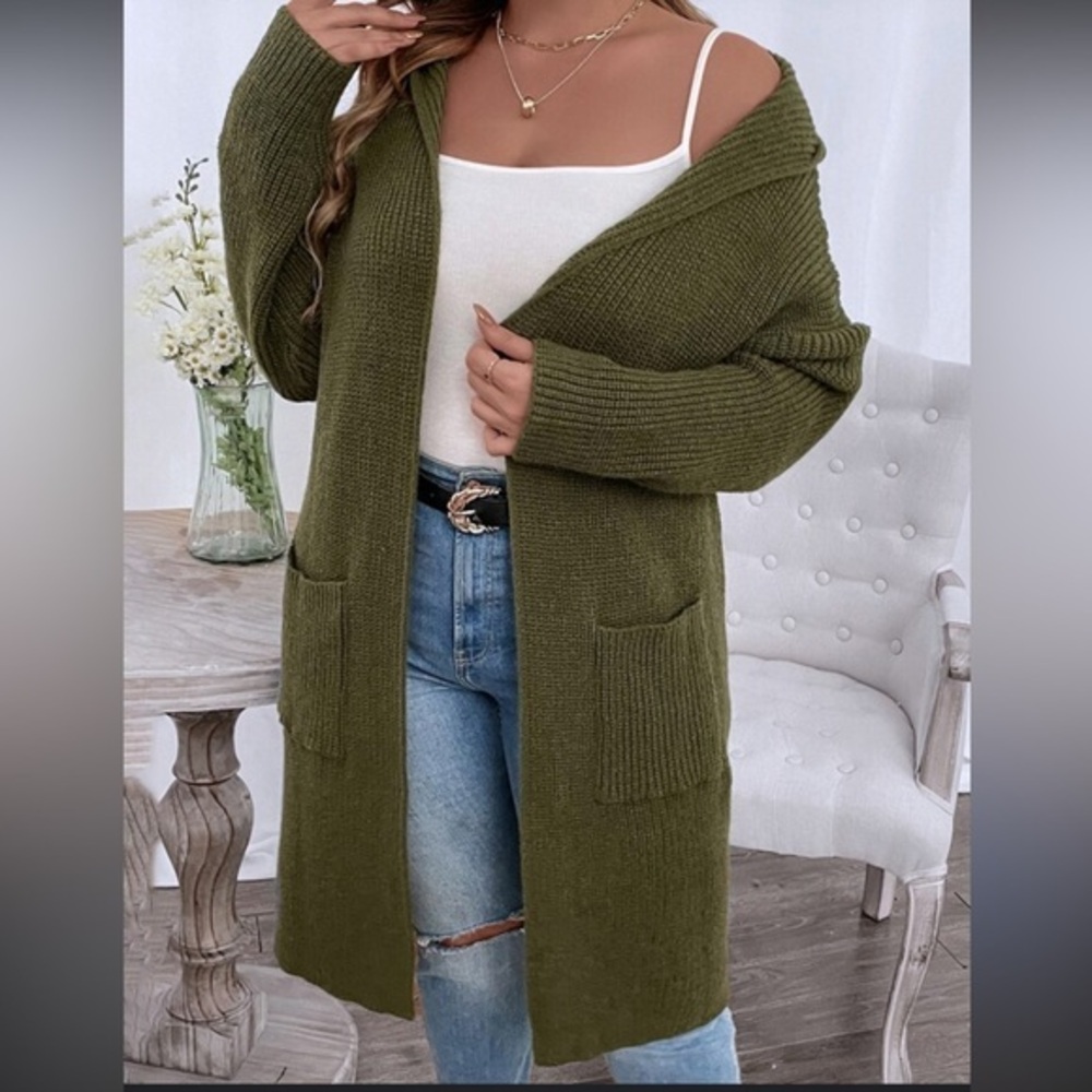 Cardigan Poof Aparel Elegant Olive Women's Size S